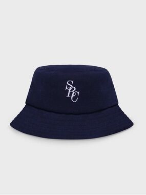 Sporty & Rich Navy Bucket Hat with White Logo